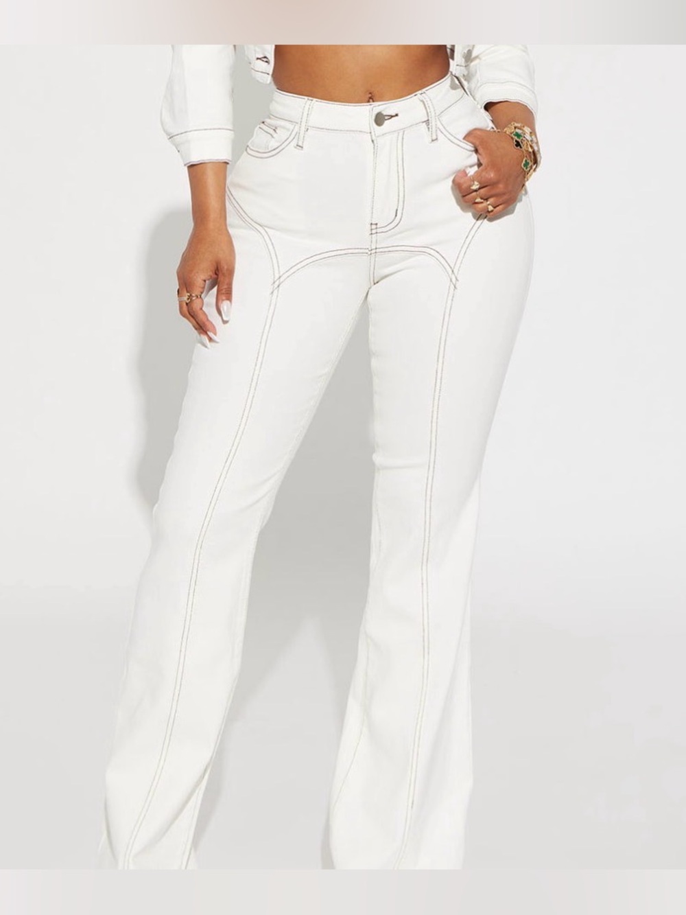 Fashion Nova White Jeans with Black Contrast Stitching